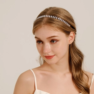 Elegant Alloy Marquise Cut Zirconia Bridal Headband Shiny Silver Wedding Hairband For Women Party Hair Accessories Jewelry