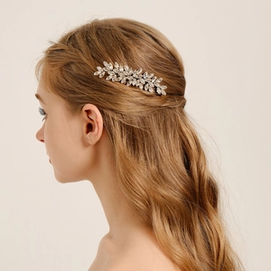 Elegant Silver Rhinestone Bridal Hair Comb Leaf Shaped Marquise Crystal Hair Accessory For Wedding Banquet Prom Women