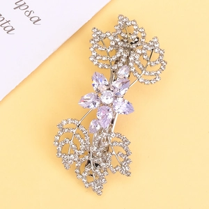 Elegante fermaglio per capelli a fiore argento con cristalli viola e strass scintillanti