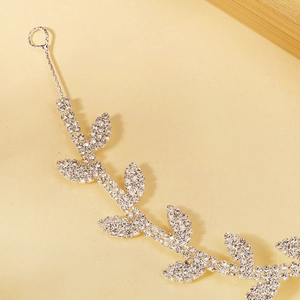 Serre-tête de mariée argenté avec feuilles en strass étincelants pour mariage