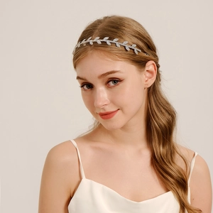 Vigne de Cheveux de Mariée Élégante Bandeau Feuilles en Alliage d'Argent Strass Étincelants Coiffe de Mariage Accessoire pour Mariée Femme Fête Formelle
