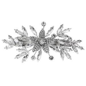 Fermaglio per capelli floreale argento con fiori in zircone e foglie di cristallo