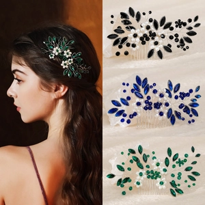 Handmade Flower Leaf Bridal Hair Comb With Rhinestone Imitation Artificial Pearl Wedding Hair Insert Accessory For Women Party
