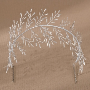 Exquisite handmade silver bridal headband with crystal glass bugle beads and vine design
