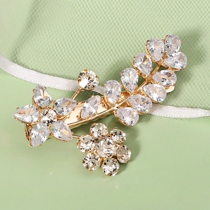 Elegant gold-tone hair clip with cubic zirconia floral pattern for weddings and daily use