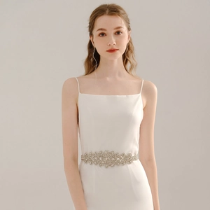 Luxurious Alloy Rhinestone Bridal Belt With Satin Ribbon Elegant Floral Pattern Wedding Dress Waistband Sash For Women Party