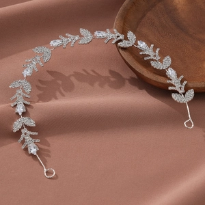 Serre-tête feuille argenté élégant avec zircons marquise et strass pour coiffure mariée