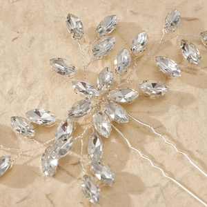 Épingle à cheveux de mariée en argent avec cristaux marquise et détails floraux