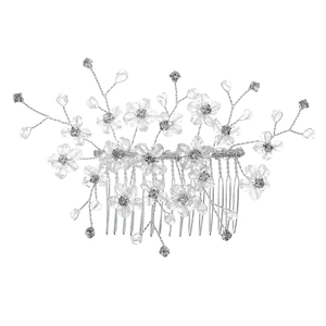 Handmade bridal hair comb with silver crystal flowers for elegant wedding hairstyles