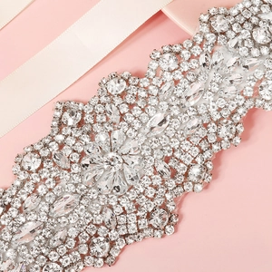 Exquisite bridal sash with handmade floral rhinestones and elegant pink satin ribbon