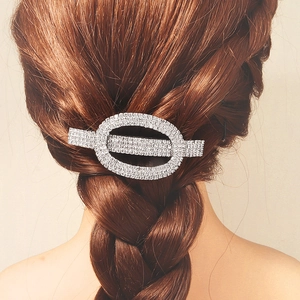 Elegant Rhinestone Hair Clip Silver Metal Geometric Spring Clip For Women Wedding Banquet Party Fashion Hair Accessory