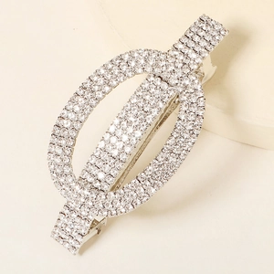Elegant silver metal hair clip with sparkling rhinestones in a geometric cross design