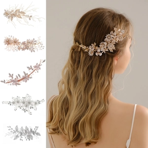 Handgemachte Braut Blumen Haarklammer Vintage Metall Blatt Strass Kopfschmuck Elegant Kristall Kunstperle Hochzeit Schmuck