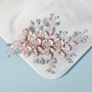 Barrette de mariée en or rose avec cristaux étincelants et fleurs pour coiffures de mariage