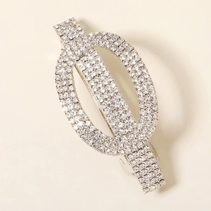 Sparkling rhinestone round spring hair clip in silver metal for elegant women's ponytail styles