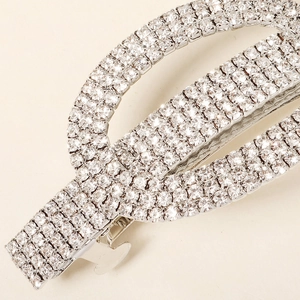 Elegant silver alloy hair clip with sparkling rhinestones in a luxury oval spring design