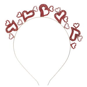 Serre-tête étincelant avec cœurs en strass rouges pour fête sur monture en métal argent