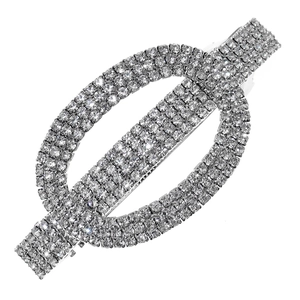 Elegant silver rhinestone hair clip with geometric oval design and sparkling crystals