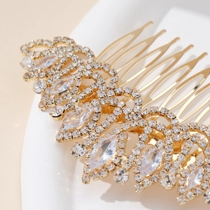Peigne à cheveux de mariée doré avec cristaux marquise et strass pour robes de mariée