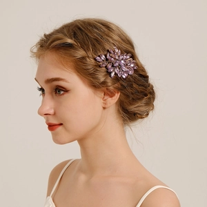 Vintage Purple Rhinestone Bridal Hair Comb Gold Alloy Leaf Wedding Hair Side Comb For Women Party Jewelry Accessories