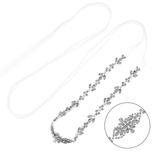 Eleganter Brautgürtel mit Marquise-Kristallen und Silber-Straß auf weißem Band