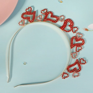 Serre-tête doré orné de cœurs étincelants en strass rouges et roses pour fêtes