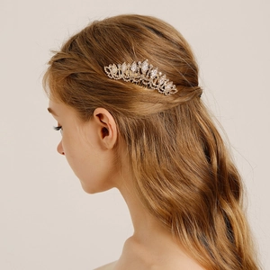 Peigne à Cheveux de Mariée Élégant Alliage Zircon Strass Forme Couronne Coiffe Pour Mariage Fête Banquet Femme Bijoux de Mode