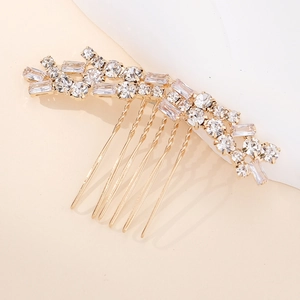 Elegant gold hair comb accessory with sparkling rhinestones for bridal party hairstyles