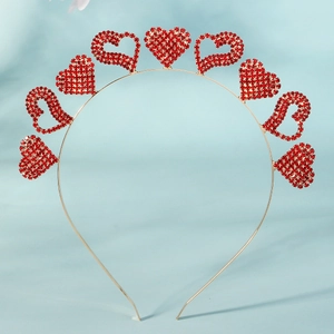 Serre-tête cœur à la mode avec strass rouges et monture en métal doré