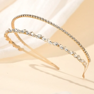 Elegant gold metal bridal headbands with sparkling rhinestones and vine patterns