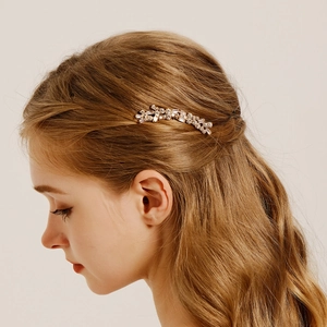 Elegant Gold Plated Alloy Zirconia Rhinestone Hair Comb For Women Wedding Party Geometric Wave Design Shiny Hair Slide