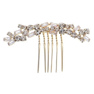 Elegant gold hair comb with clear rhinestones and six-tooth design for daily styling