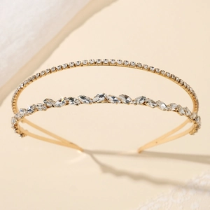 Double-layered golden bridal headband with sparkling rhinestones for wedding parties