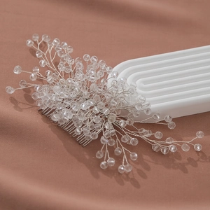 Elegant bridal hair comb with champagne crystal beads and silver wire for wedding hairstyles