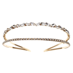 Elegant gold double-layered bridal headband with marquise crystals and tiny rhinestones