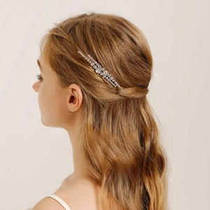 Elegant Silver Rhinestone Hair Comb For Women Alloy Double Row Crystal Bridal Wedding Hair Accessories Daily Fashion Clip
