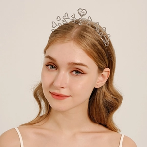 Serre-tête couronne en strass argenté en forme de cœur pour coiffure de mariée