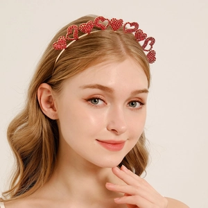 Serre-tête Cœur en Alliage et Strass Doux Rouge Argent Coiffure en Forme de Cœur pour Femmes Saint Valentin Fête Accessoires Cheveux