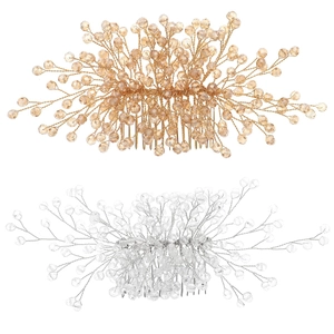 Vintage Bridal Hair Comb Handmade Crystal Leaf Wedding Hair Piece Champagne Silver Elegant Headpiece Jewelry For Women