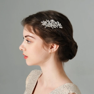 Peigne à Cheveux Mariée en Alliage Strass Fleur pour Mariage Fête Femme Élégant Or Argent Bijoux de Cheveux Accessoires
