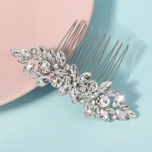 Peigne à cheveux élégant pour mariée avec strass et motif floral en alliage d'argent