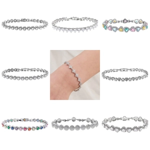 Bracelet de Luxe en Alliage Zircon Cœur Rond Trèfle pour Femmes Chaîne de Tennis Strass Brillant Bijoux de Mariage Élégants Cadeau