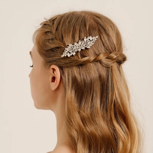 Peigne à Cheveux de Mariée Élégant Vintage Floral Strass Coiffe Mariage Alliage Argent Pince à Cheveux pour Femme Bijoux