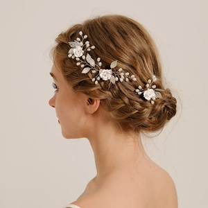 Handgefertigt Braut Haarkamm Und Haarnadel Set Mit Keramik Blumen Künstliche Perlen Strass Haarschmuck Für Hochzeit Party Damen Schmuck