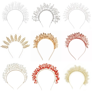 Serre-Tête de Mariée Künstliche Perles et Cristaux Fait Main Or Argent Feuille Fleur Bandeau Cheveux pour Mariage Fête Femme Accessoires