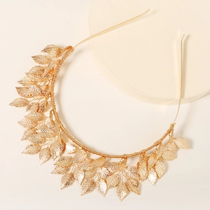 Serre-tête de mariée doré élégant avec feuilles de laurier en métal fait main pour cheveux