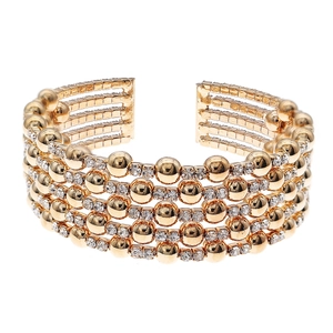 Elegant multi-layer gold plated cuff bracelet with sparkling crystal accents for women