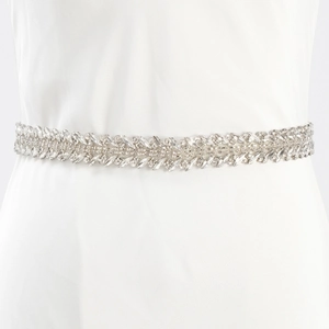 Bridal Rhinestone Corset Belt Silver Leaf Pattern Satin Ribbon Sash Handmade Elegant Wedding Gown Waistband Accessories For Women Banquet
