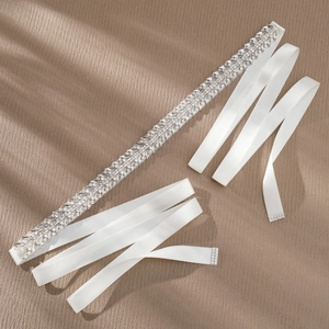 Elegant bridal sash with marquise rhinestones on a white satin ribbon for wedding dresses