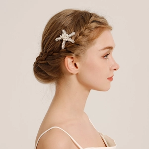 Handmade Starfish Hair Comb Alloy White Imitation Artificial Pearl Acrylic Crystal Headpiece For Wedding Beach Party Women Jewelry